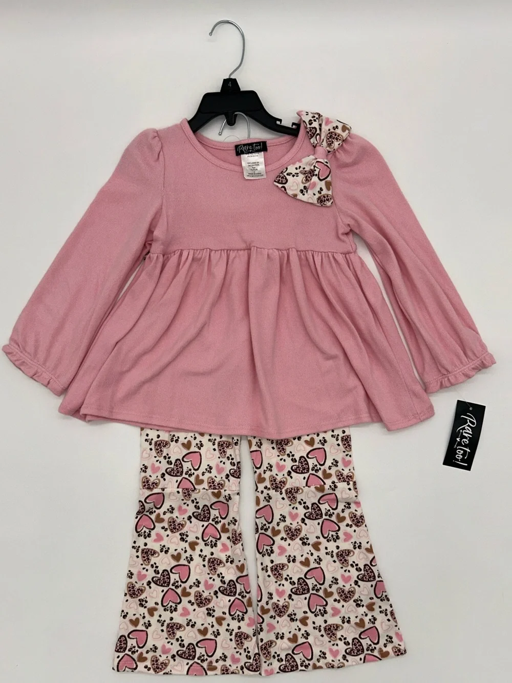 Rare Too Girls Size 4 Pink Hearts/Cheetah Print Outfit Set